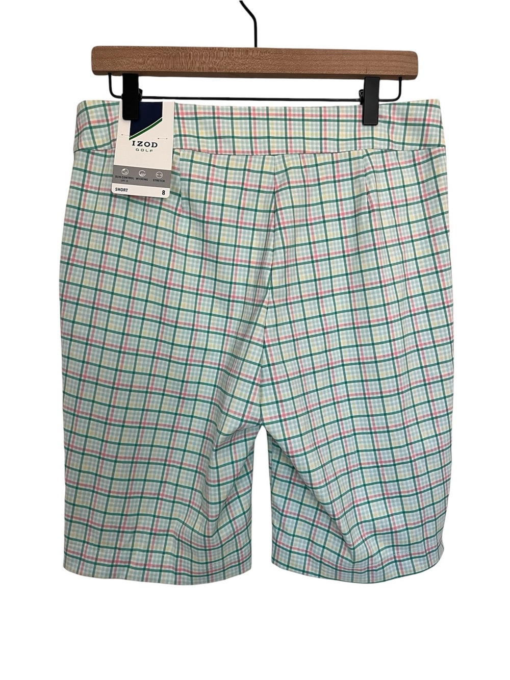 IZOD Golf Women’s Plaid Bermuda Shorts Size 8 NWT Stretch Wicking UPF Green - Picture 3 of 8